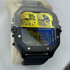 DIESEL Dz7458 Clasher Ana-Digi two-tone stainless steel watch blue and yellow